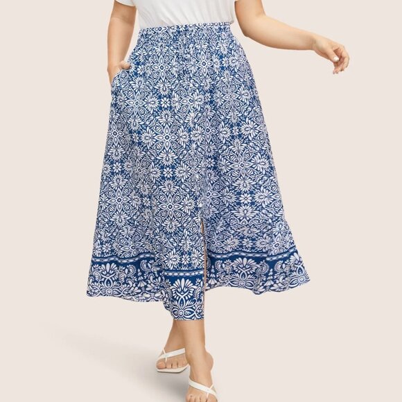 BloomChic Dresses & Skirts - Bloomchic Boho Print Elastic Waist Button Detail Skirt - 14-16/1X - NWT